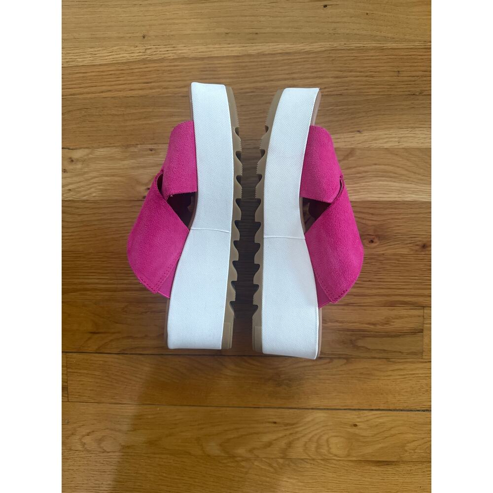 Sorel Women's Fuchsia Fizz Leather Cameron Flatform Mule Wedge Sandals Size 8 - Picture 6 of 7